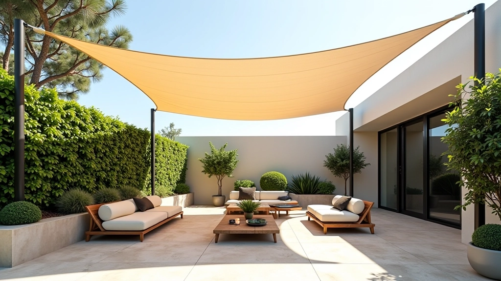 Estrutura de sombra moderna com vela solar em terraço